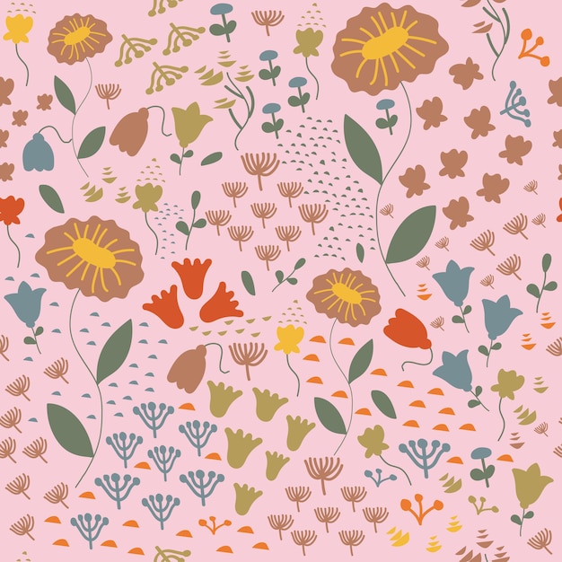 Vector seamless pattern with flowers Trendy hand drawn textures Modern abstract design for paper