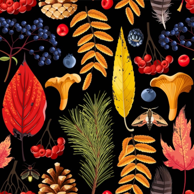 Vector seamless pattern with forest flora