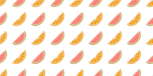 Vector seamless pattern with fruit slices Watermelon and orange slices on white background Summer seamless pattern with fruits