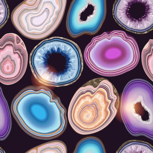 Vector vector seamless pattern with geode and agate cuts