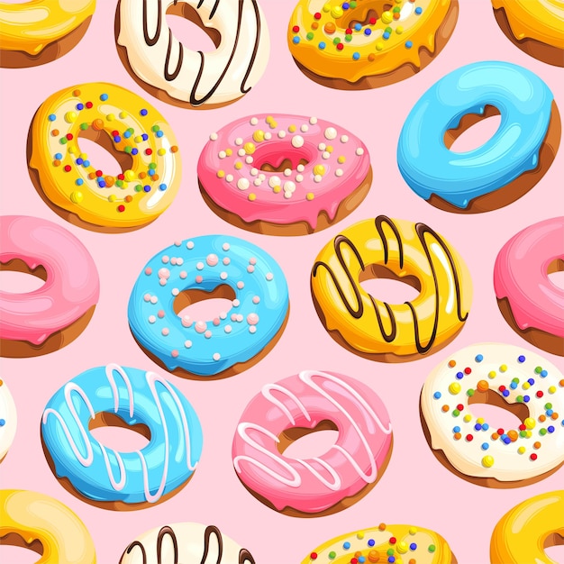 Vector seamless pattern with glazed donut