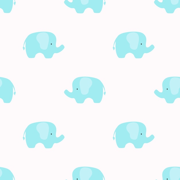 Vector seamless pattern with hand drawn cute blue elephant Print with a blue elephant