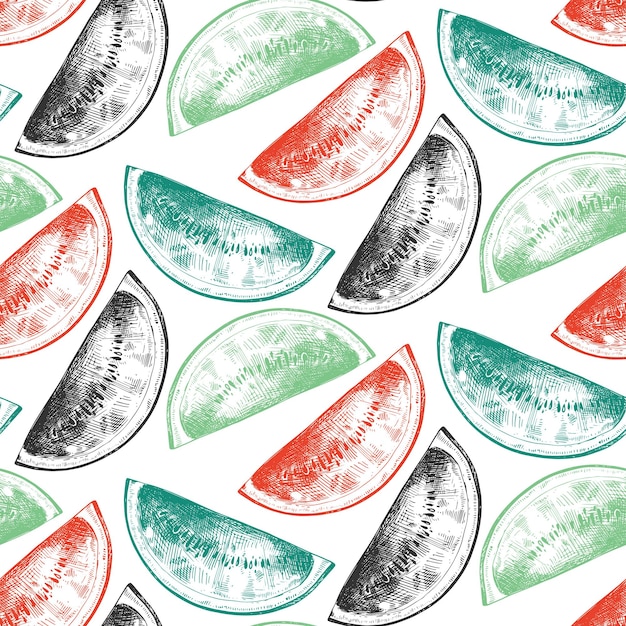 Vector seamless pattern with hand drawn fruits in sketch style Farm market products