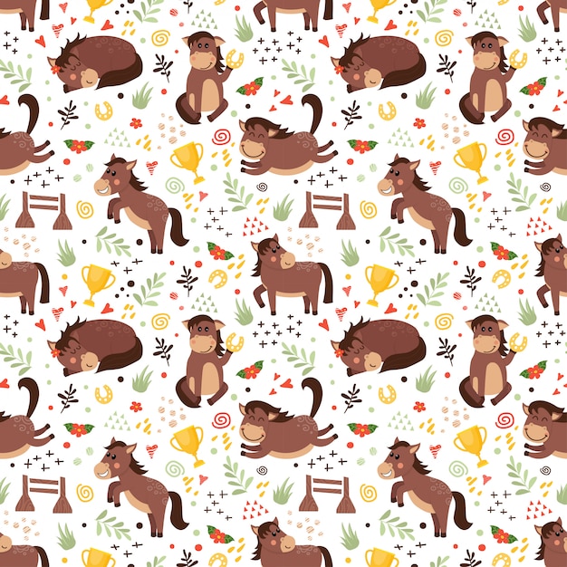 Vector seamless pattern with horses 