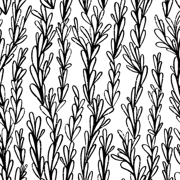 Vector seamless pattern with ink drawing liana look floral elements Hand drawn linear monochrome background