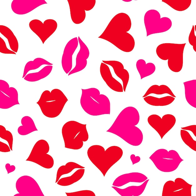 Vector seamless pattern with lips and heart Vector illustration