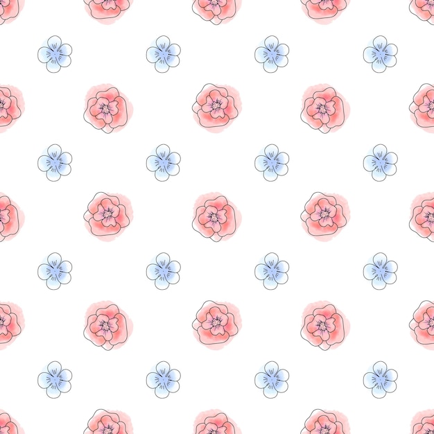 Vector seamless pattern with meadow flowers Handdrawn poppies pattern with outline details