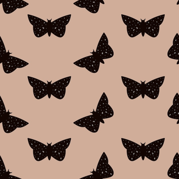 Vector seamless pattern with moth or black butterfly design.