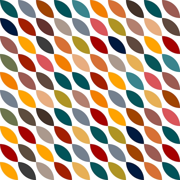 Vector seamless pattern with multicolored diagonal ovals leaves Geometric multicolored print