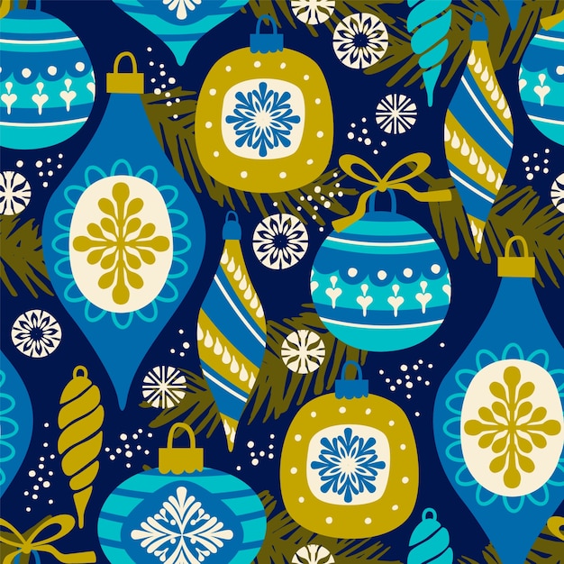 Vector seamless pattern with New Year and Christmas symbols.