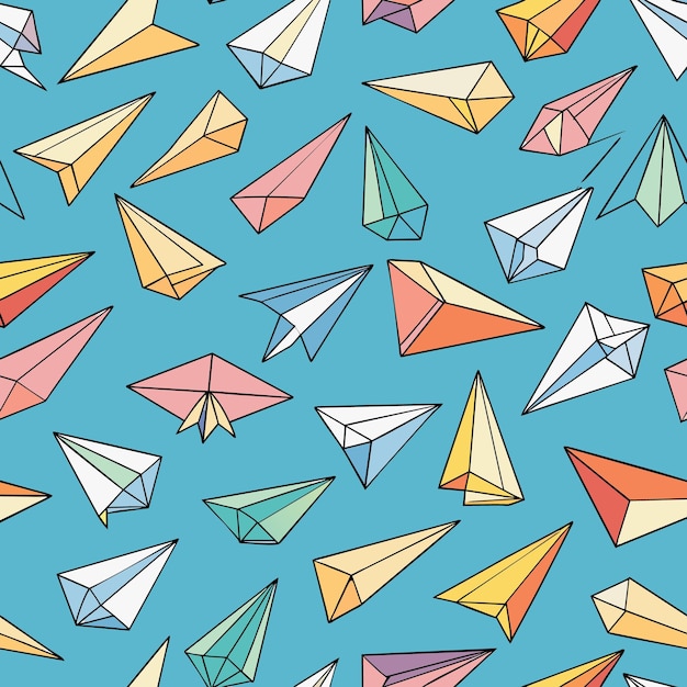 Vector seamless pattern with origami paper airplanes