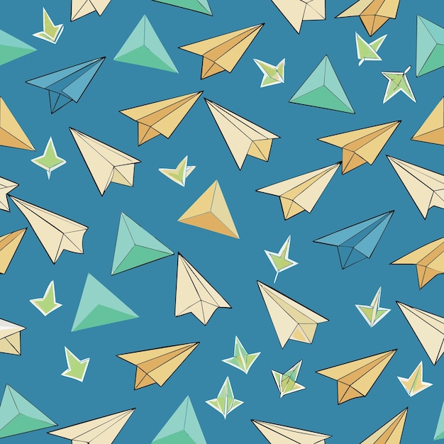 Vector seamless pattern with origami paper airplanes