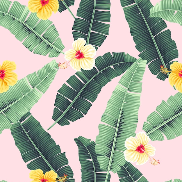 Vector seamless pattern with palm leaf and flower