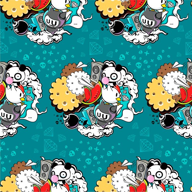 Vector seamless pattern with panda and cookie