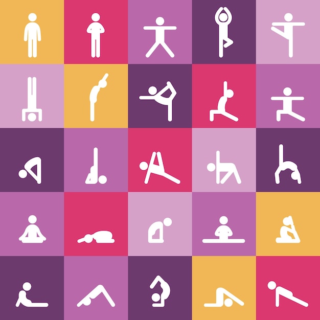 Vector seamless pattern with people in yoga asanas Healthy lifestyle