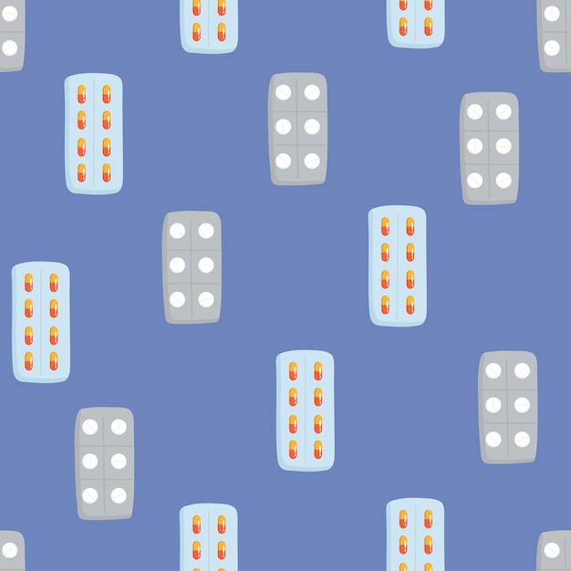 Vector seamless pattern with Pills tablets in line style