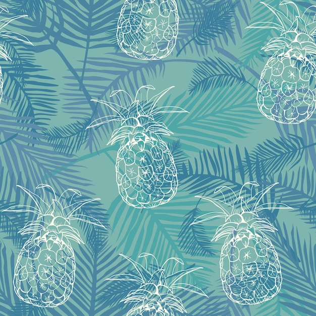 Vector Seamless Pattern with Pineapples, fruit, summer, texture, print, yellow food design decoration fabric