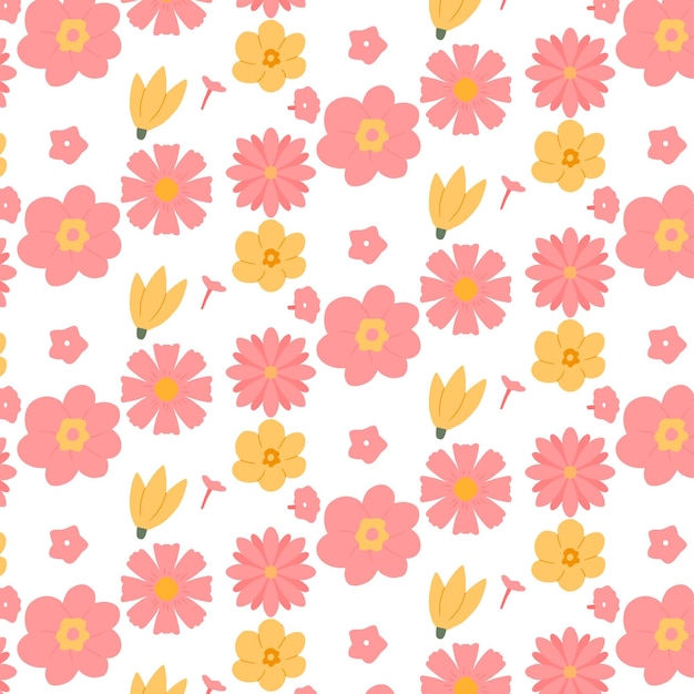 Vector seamless pattern with pink flowers Pattern with spring flowers Spring pattern