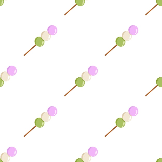 Vector seamless pattern with pink white and green dango White background with japanese traditional dessert with 3 different colors Hanami Dango Asian food