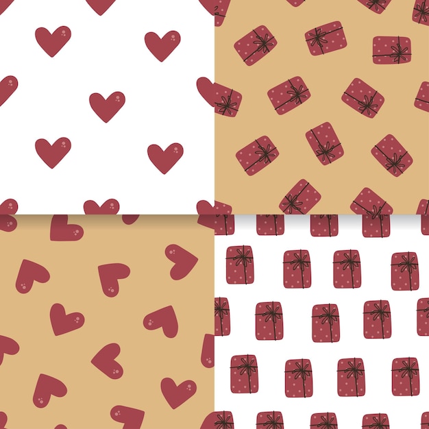 Vector seamless pattern with red hearts Creative boho childish gold background for Valentine s Day