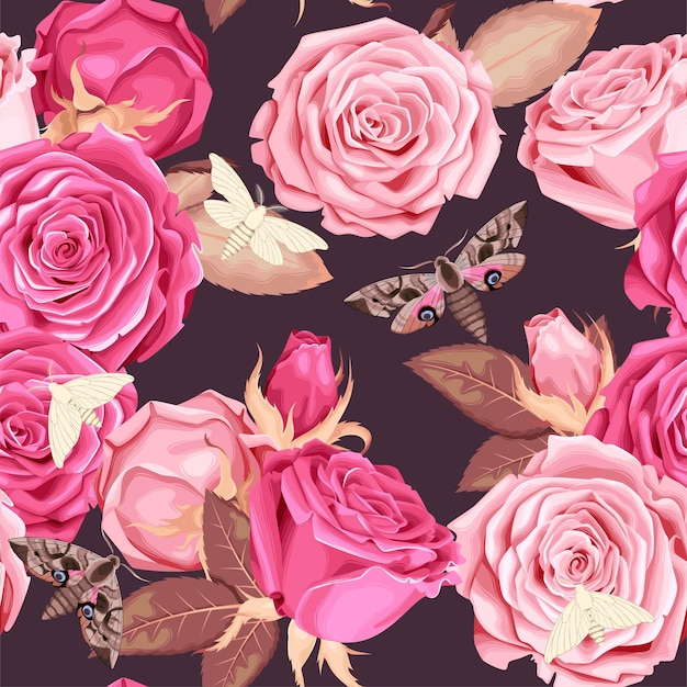 Vector seamless pattern with roses in vintage style