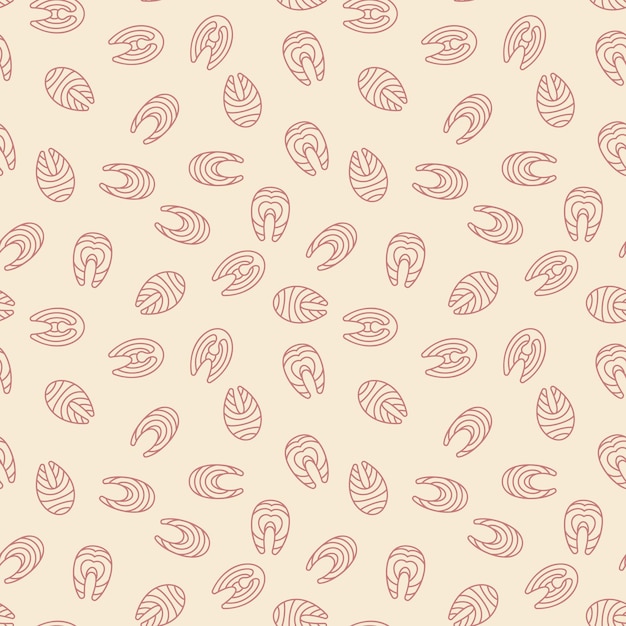 Vector seamless pattern with salmon slices in thin line style