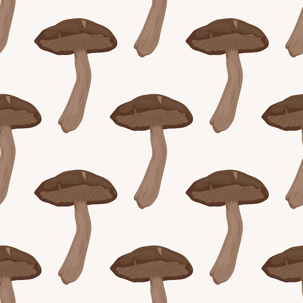 Vector Seamless Pattern with Shiitake Mushroom on White Seamless Texture Hand Drawn Cartoon Shiitake Mushrooms Design Template for Textile Wallpaper Print