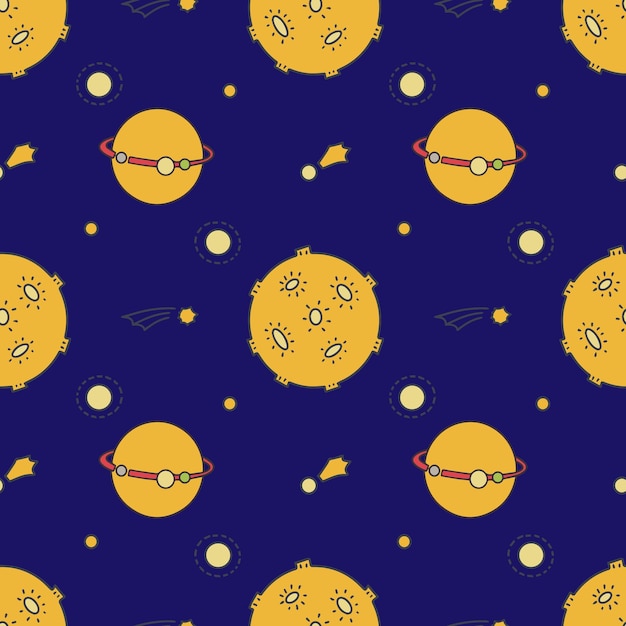 Vector seamless pattern with space, stars and planets for children`s textiles.