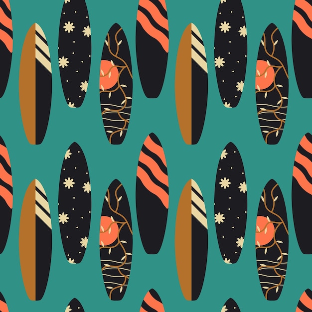 Vector seamless pattern with surfboards.