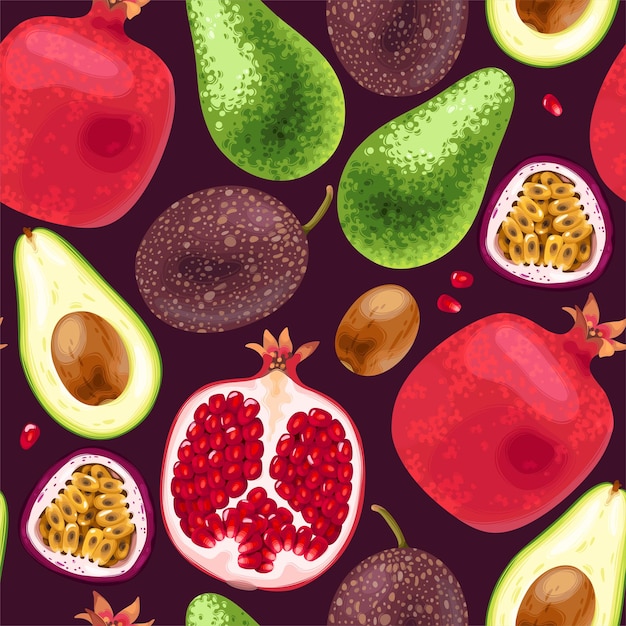 Vector seamless pattern with tropical fruits