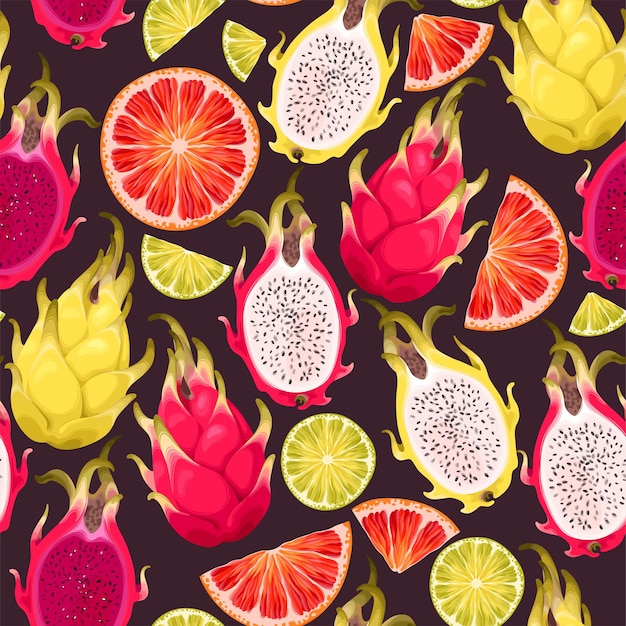 Vector seamless pattern with tropical fruits