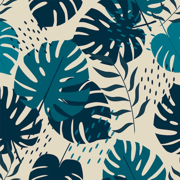 Vector seamless pattern with tropical leaves