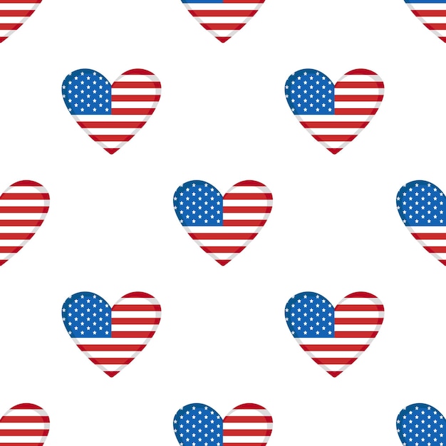 Vector seamless pattern with USA flag heart Background with american flag in heart USA Independence day