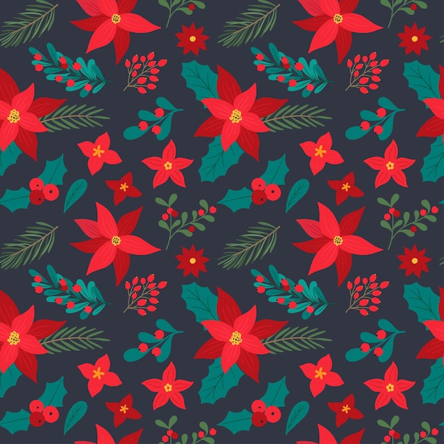 Vector seamless pattern with winter plants. Christmas and Happy New Year background