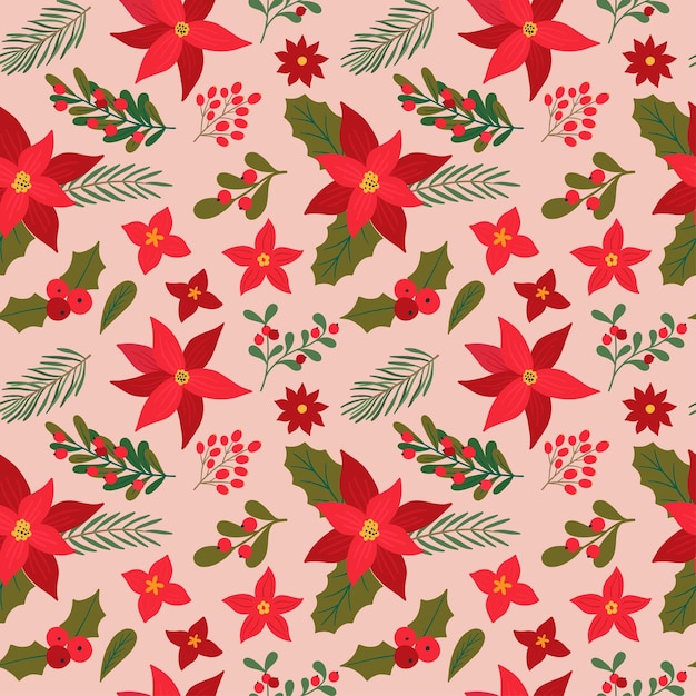 Vector seamless pattern with winter plants. Christmas and Happy New Year background