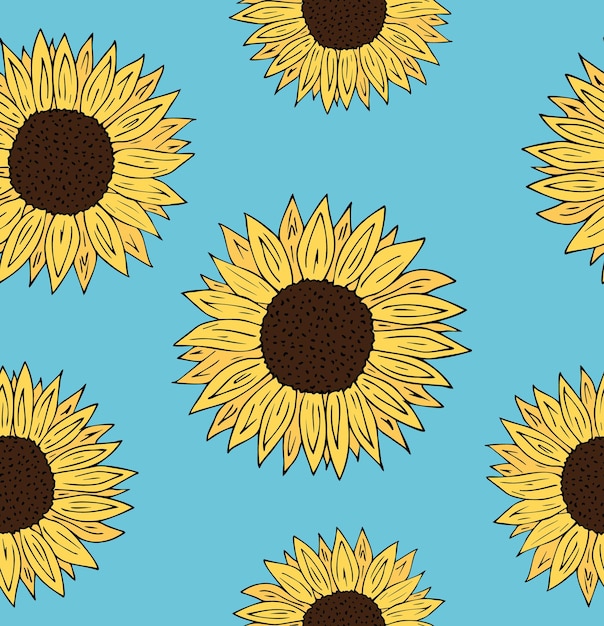 Vector seamless pattern of yellow sunflower