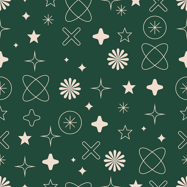 Vector seamless patterns with different geometric shapes and elements Christmas decoration