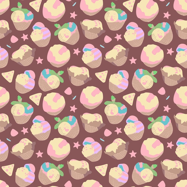 Vector seamless summer pattern sweet desserts ice cream Perfect for wallpaper surface design textile print