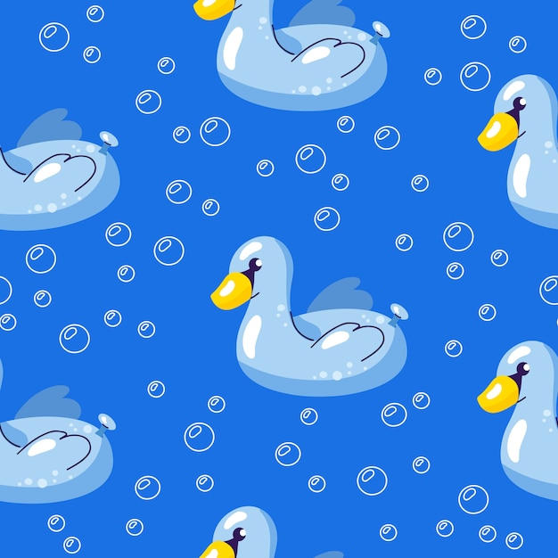 Vector seamless summer pattern with floating swan in water