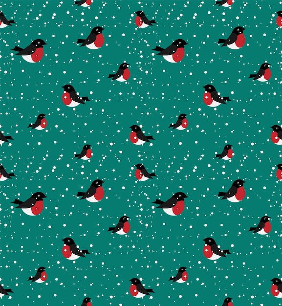 Vector seamless winter pattern in bullfinches