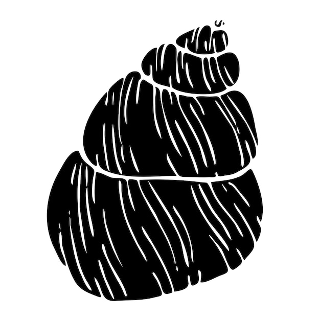 Vector seashell black silhouette illustration Hand drawn maritime seashell sketch Monochrome drawing