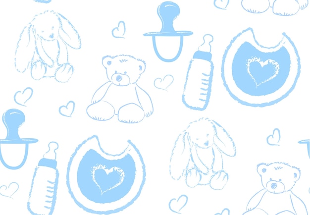 Vector semaless pattern with hand drawn illustration accessories for kids and newborn isolated