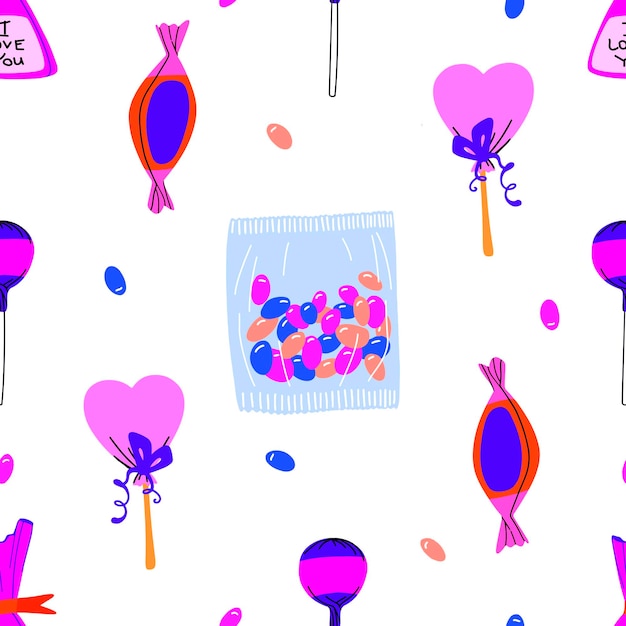 Vector semless pattern of sweets drawn in doodle style