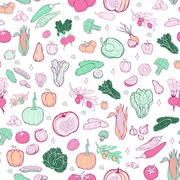 Vector semless pattern with vegetables and greens