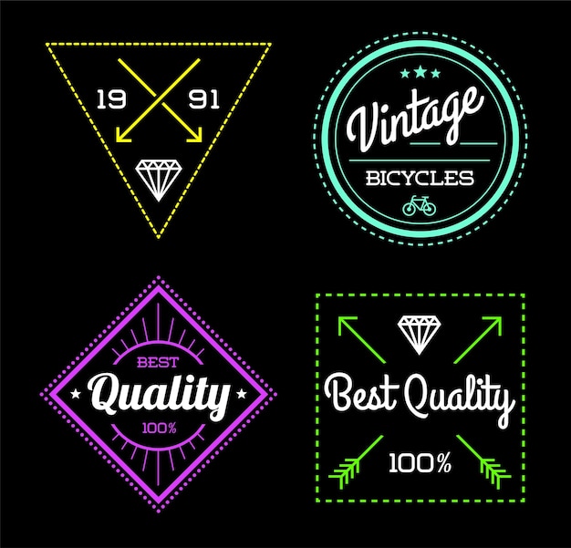 Vector Set of 4 of Vintage Retro Style Premium Design Labels Black and White