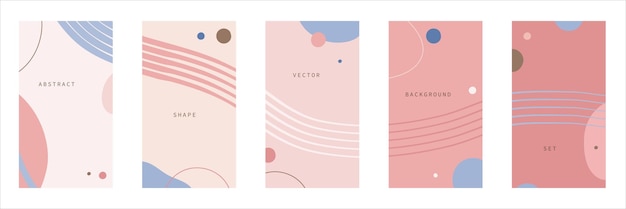 Vector set of abstract backgrounds with oval shapes and lines in pastel colors