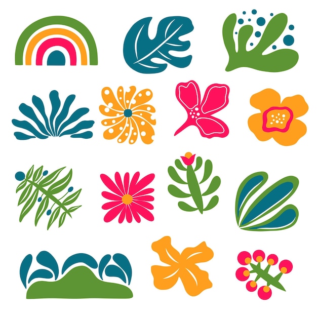 Vector set of abstract colourful nature elements on a white background