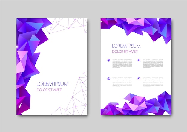 Vector set of abstract gradient geometric cover designs trendy brochure templates colorful futuristic posters Purple geometric illustration facet trianguar plexus style