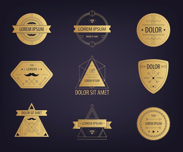 Vector set of abstract hipster golden labels, logos, badges, stamps. Retro logos