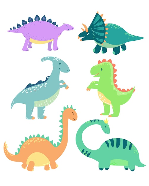 Vector set of adorable dinosaurs